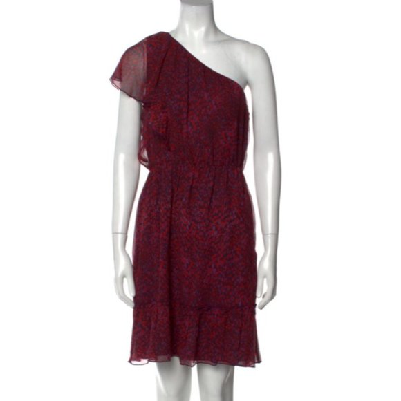 Anna Sui Red & Purple Heart Print 100% Silk One Shoulder Dress, Size 8 (US) - Picture 1 of 4